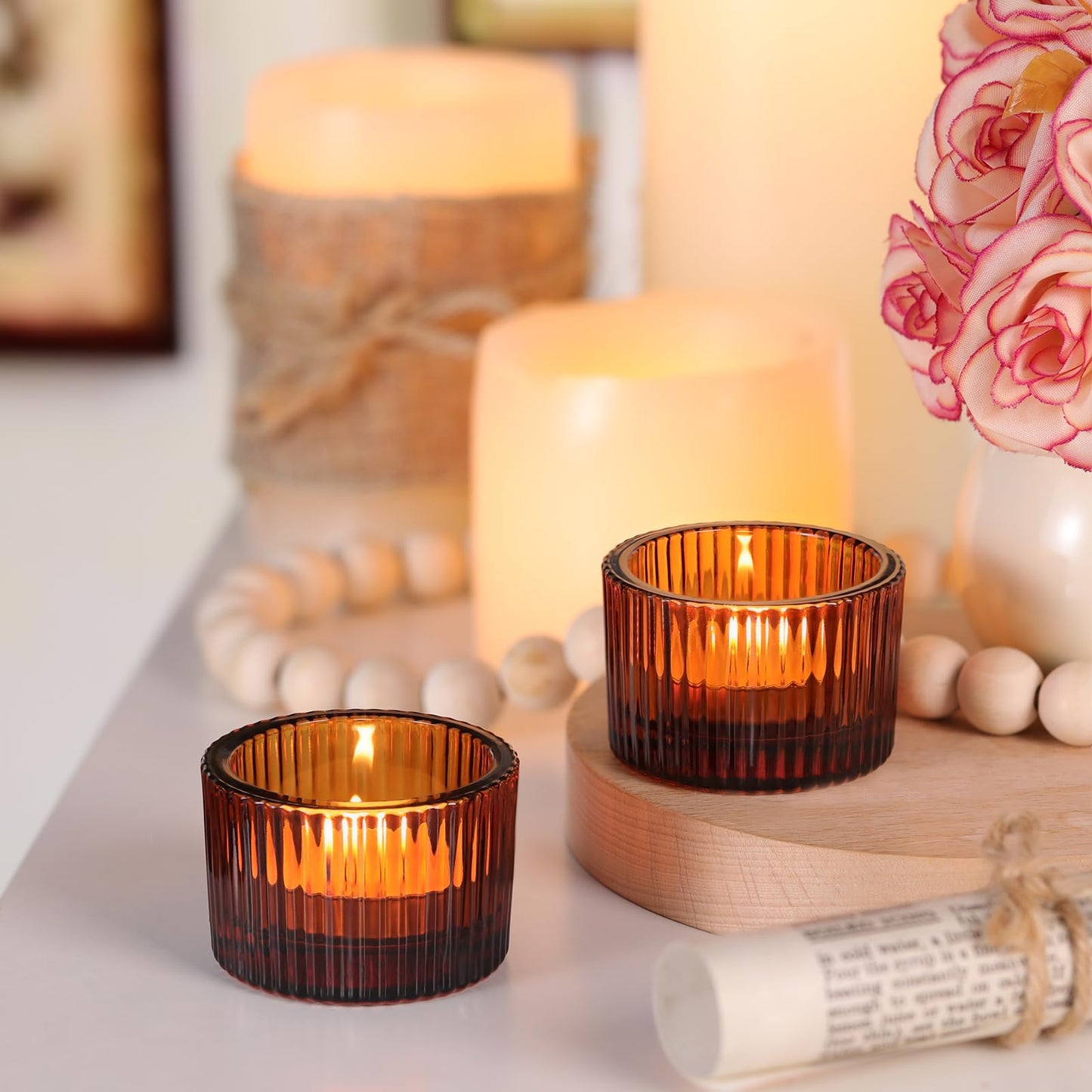 Lanttu 12 Pcs Amber Tealight Candle Holder 2" x 1.4"