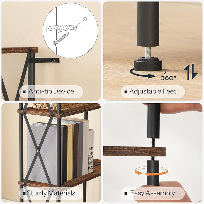 HOOBRO Corner Bookshelf, 5-Tier L-Shaped Bookcase, Industrial Open Display