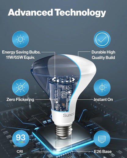 Sunco 48 Pack BR30 LED Bulbs, Indoor Flood Lights CRI93 11W Equivalent 65W 5000K Daylight 850 Lumens, E26 Base, 25000 Lifetime Hours Interior Home Residential Dimmable Recessed Can Light Bulbs - UL
