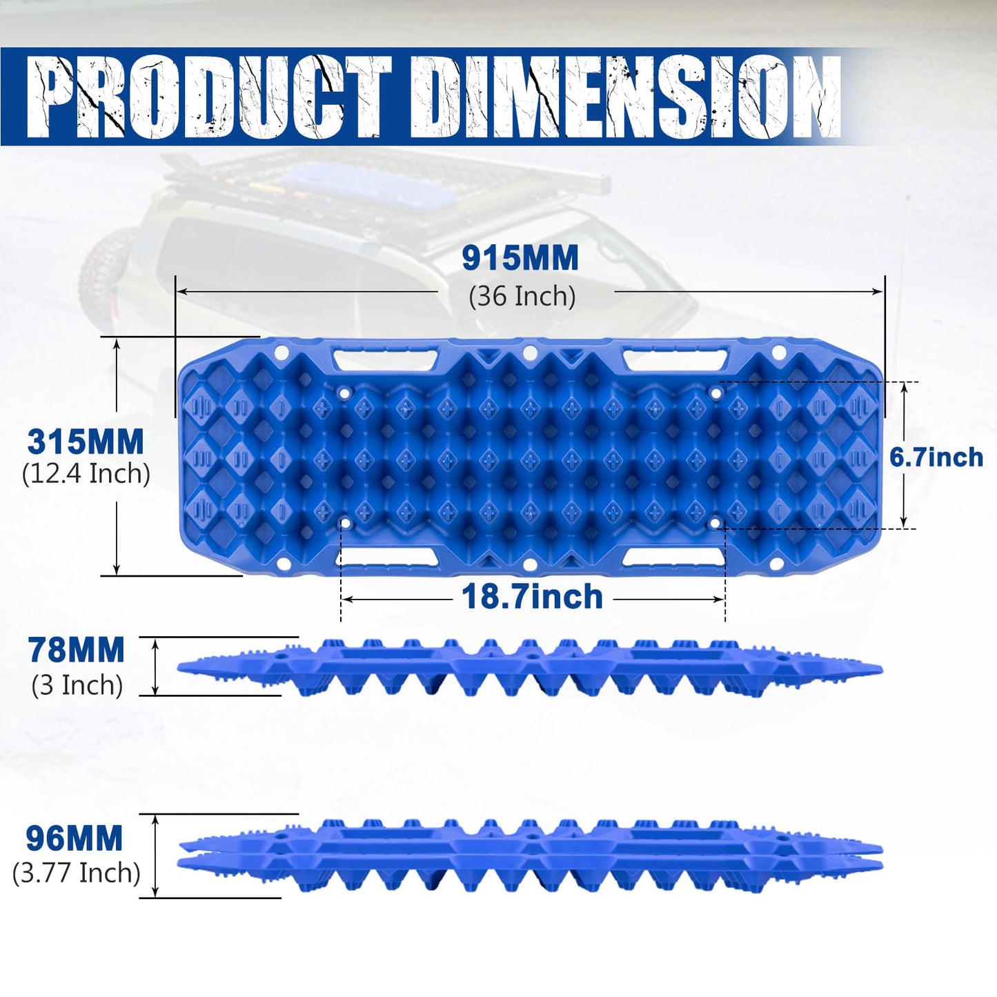 BUNKER INDUST Off Road Traction Boards (Gen 10) Blue + 1"×30ft Kinetic Recovery Rope with 2 Soft Shackles Kit