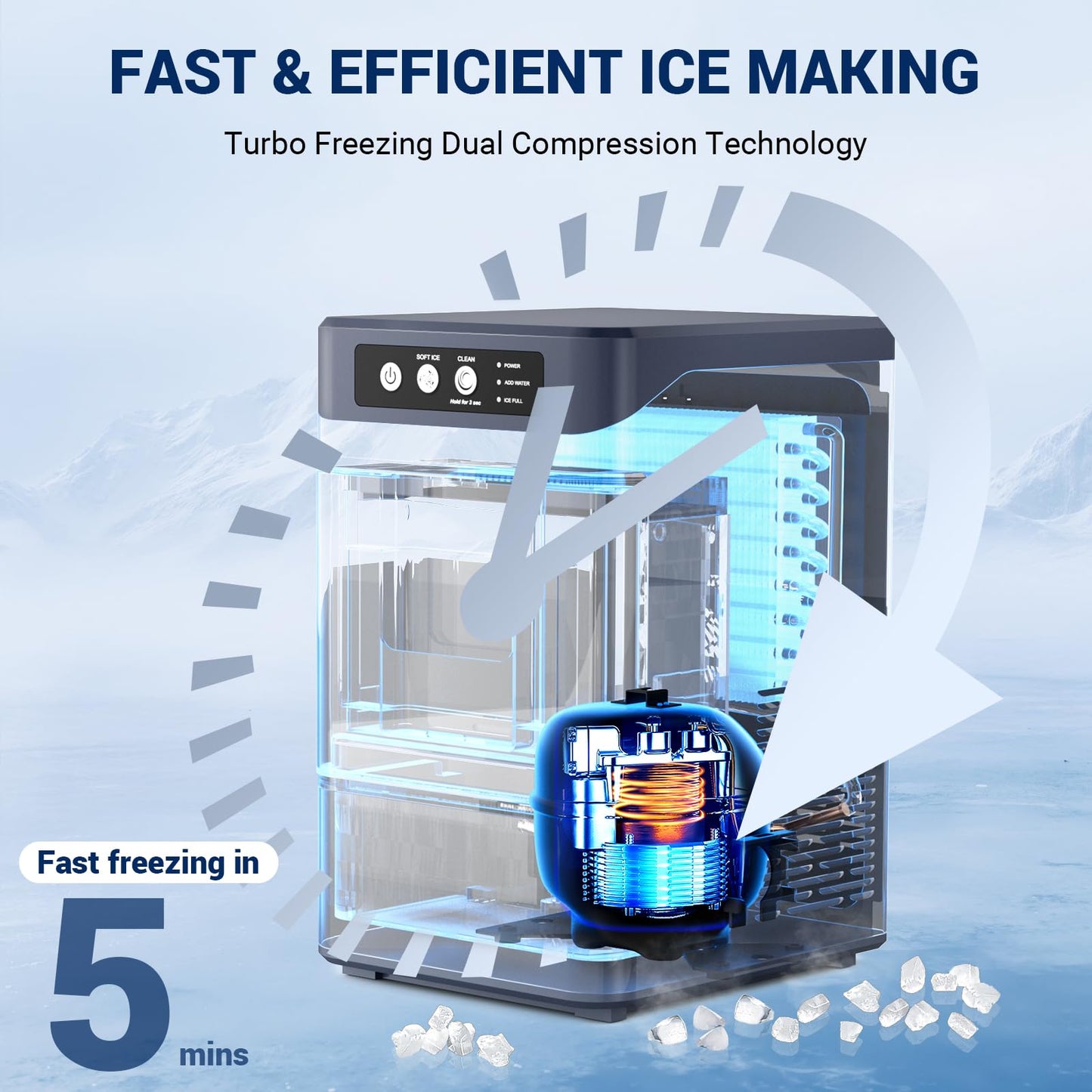 Nugget Ice Maker Countertop, 44lbs/24H with 0.8 Gallon Tank, ETL Approval, Chewable Soft Pellet Ice Ready in 5 Mins, Stainless Steel Countertop Ice Maker with Self-Cleaning for Home, Office, RV