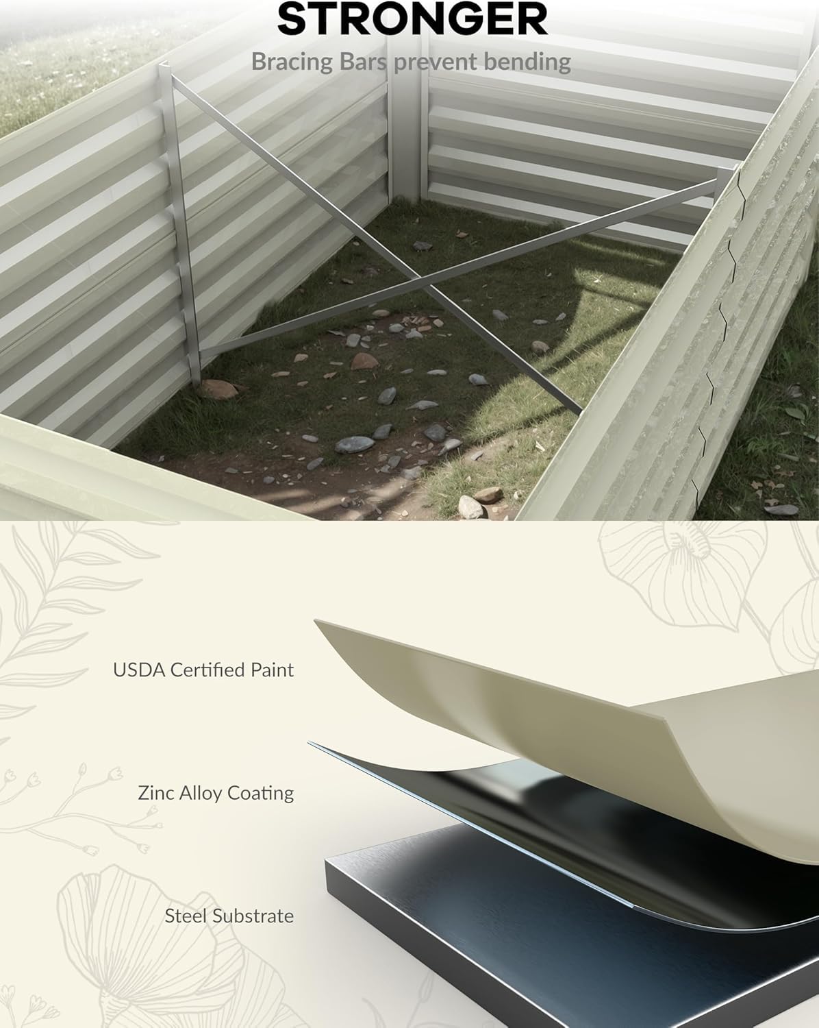 Garvee 8x4x2ft Galvanized Raised Garden Bed Outdoor,Rust-Resistant Raised Garden Beds for Gardening, Easy Assembly Outdoor Garden Box & Planters,Beige