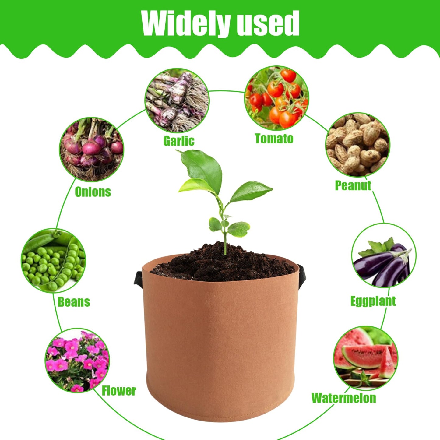 Pesoncarl Planting Bags, Grow Bags, 5PCS 15 Gallon Plant Grow Bags, Non-Woven Grow Bags with Reinforced Handles Fabric Pots for Planting Vegetables, Fruits 19.7x11.8 Inch
