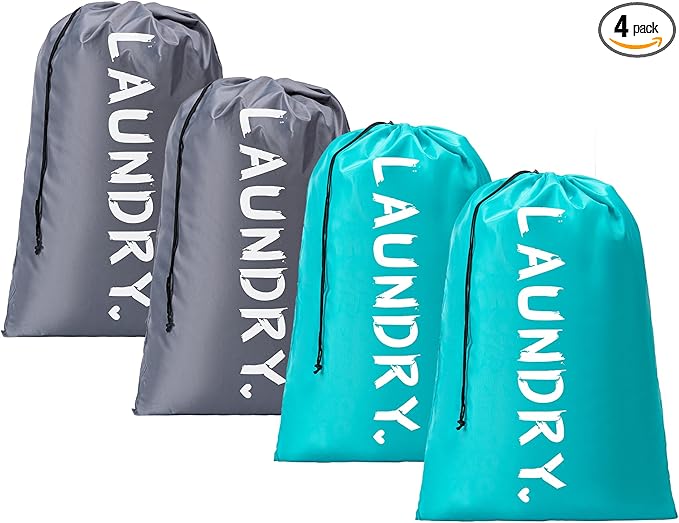 4 Pack XL Travel Laundry Bag, Machine Washable Dirty Clothes Organizer
