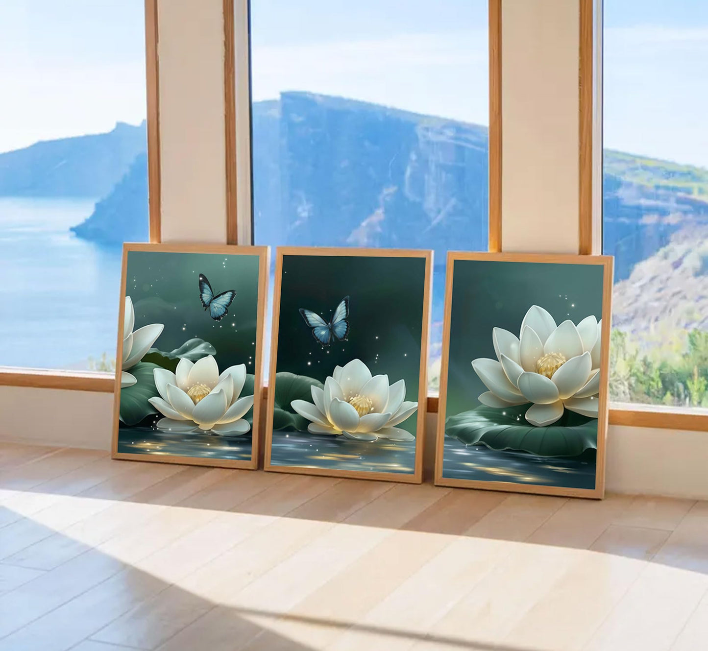 3pcs Zen Lotus Canvas Wall Art Calm White Lotus Blooming In The Water Posters Prints Spiritual Yoga Spa Themed Wall Decor Pictures for Meditation Rooms Yoga Studios And Zen Enthusiasts Decoration