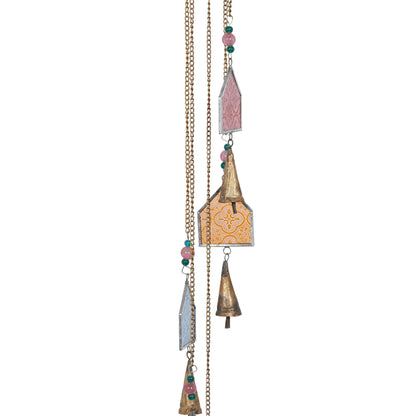 Deco 79 Glass Glass Bottle Windchime with Beads and Cone Bells, 3" x 3" x 41", Blue