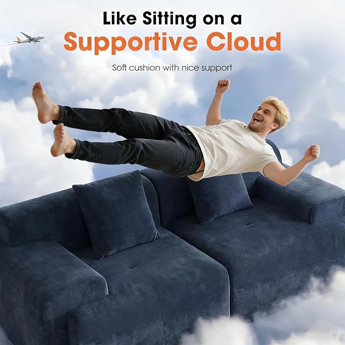 83.5" Boneless Loveseat with 2 Ottoman, Cloud Comfy Sofa Bed, Modular Sofa
