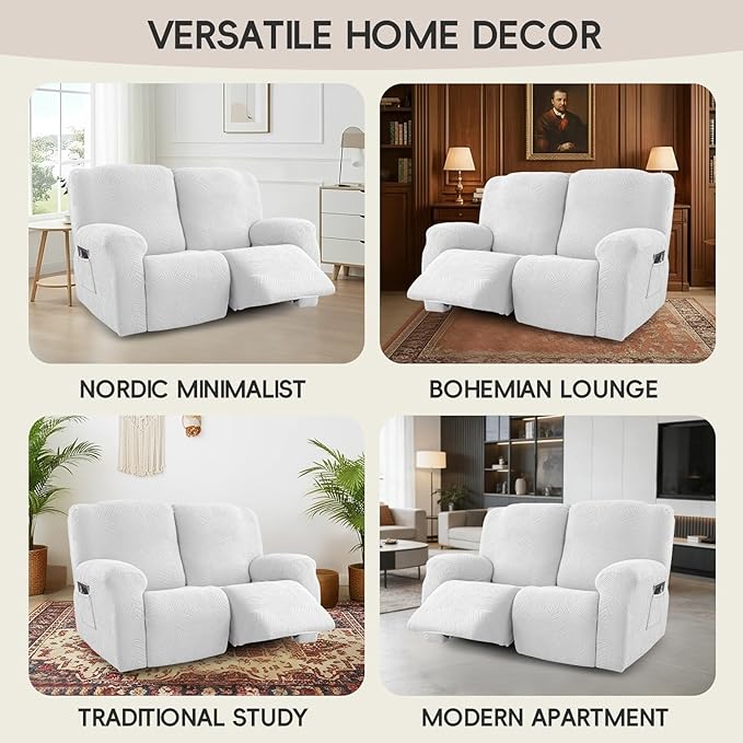 Recliner Loveseat Covers, 4-Piece Stretch Geometric Strokes Jacquard Reclining