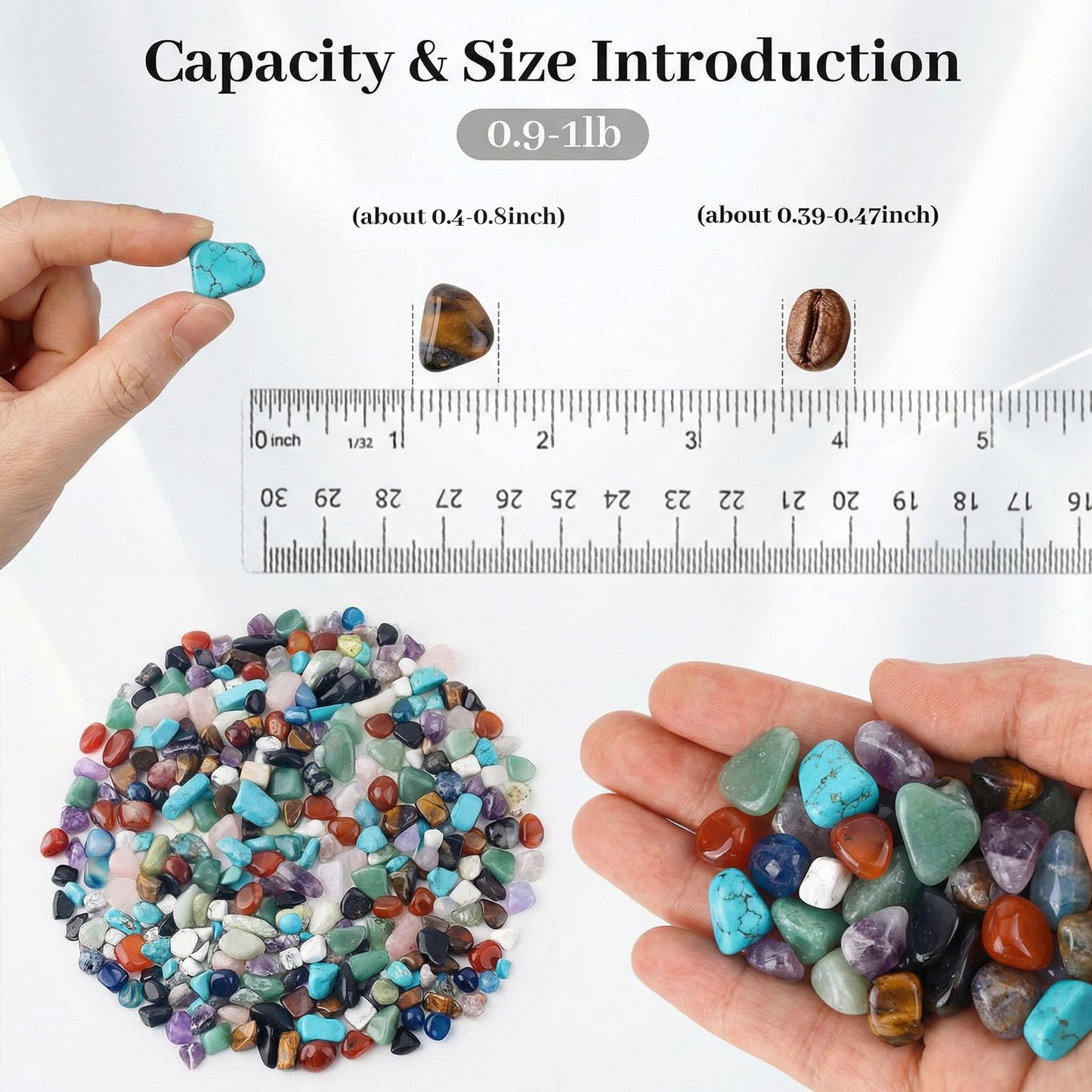 JOHOUSE Quartz Crystals, Crushed Chips Tumbled Polished Stone Beads Irregular Shaped Succulent Rocks for Plants Indoor Betta Fish Tank Gravel Vase Filler Crafts About 1lb(450g),10 Different Kinds