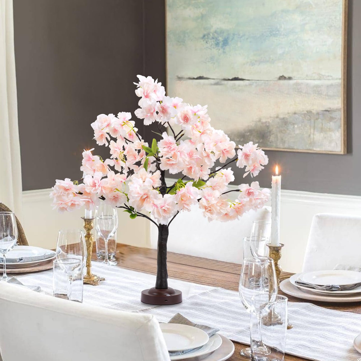 VirtuGro 24IN Cherry Blossom Tree Light, 36 LED Lights Tabletop Tree with Timer Pink Flower Tree Lamp with USB Plug or Battery Operated for Home Wedding Party Indoor Decoration