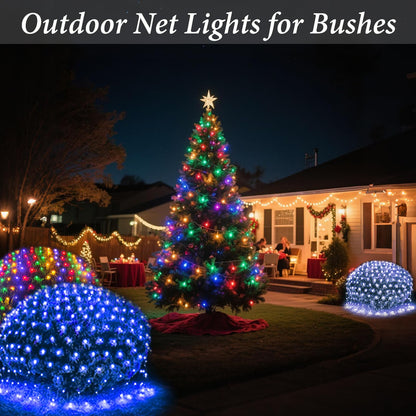 OYCBUZO 300LED Net Lights,14.8ftx5ft 8 Modes Connectable Christmas Mesh Lights, Indoor and Outdoor Fairy String Lights Plug in for Halloween Thanksgiving Bushes Xmas Tree Holiday Party Garden - Blue