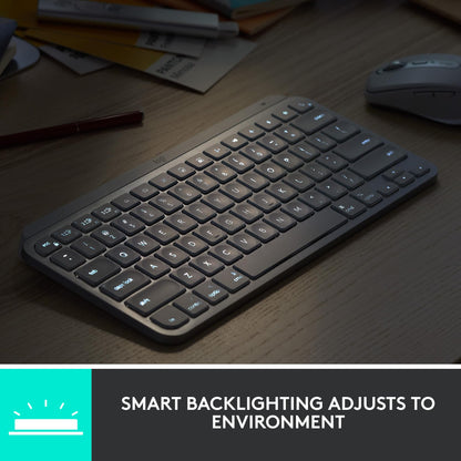 Logitech MX Keys Mini Minimalist Wireless Illuminated Keyboard, Compact, Bluetooth, Backlit, USB-C, Compatible with Apple macOS, iOS, Windows, Linux, Android, Metal Build - Graphite
