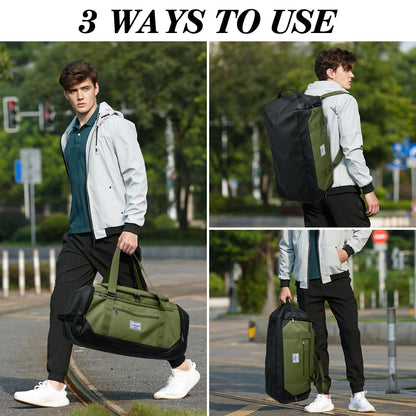 Laripwit Gym Bags for Men, 40L Medium Sports Travel Duffel Bag with Shoe Compartment & Wet Pocket Lightweight Gym Duffle Bag Backpack Multipurpose Weekender Overnight Backpack for Women, Green