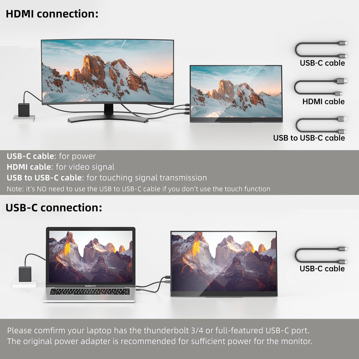 Portable Monitor 15.6" FHD 87% sRGB 60Hz IPS HDR HDMI USB-C Travel Monitor for Laptop MacBook PC Surface PS5 Xbox, External Display with Kickstand & Speakers, VESA Compatible