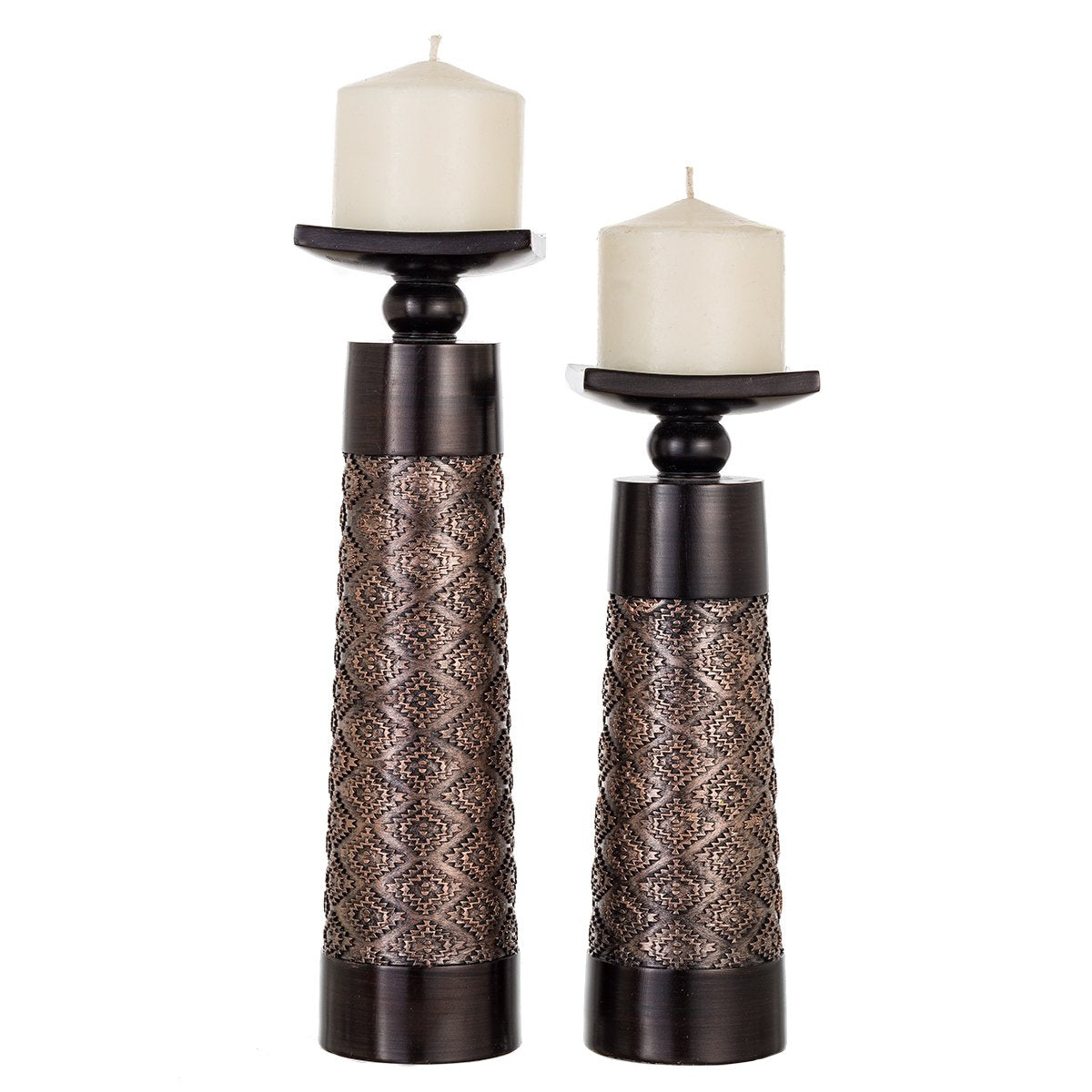Creative Scents Dublin Brown Home Decor Tray with Orbs Set and Matching Candle Holder Set of 2 - Coffee Table Mantle Decor Centerpiece