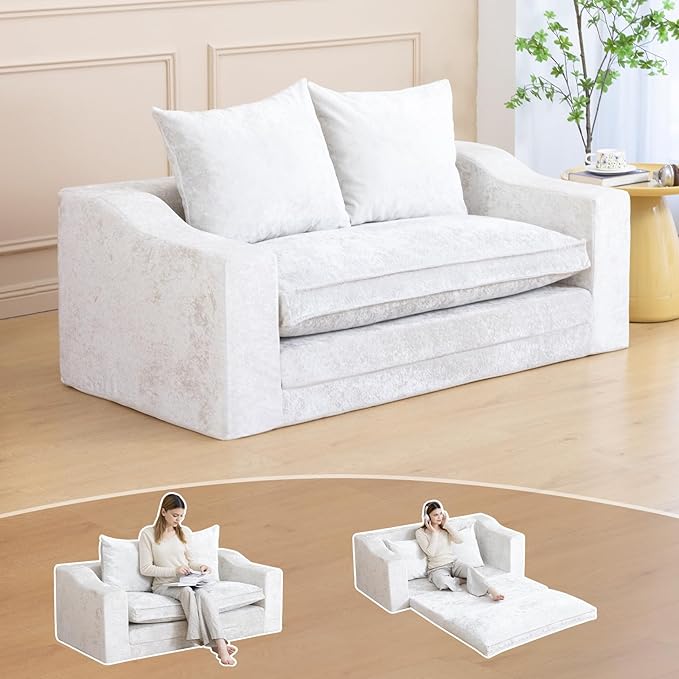 61" Convertible Sofa Bed Loveseat, Memory Foam Boneless Floor Couch