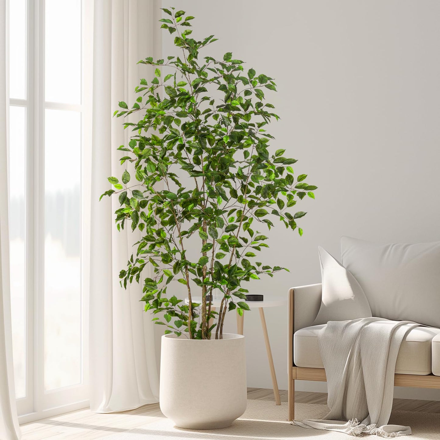 Bailikang Artificial Ficus Tree Indoor 6ft, Large Potted Faux Tree with Realistic Silk Leaves & Trunk for Home Office, Living Room Corner Decor