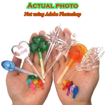 110Pcs in 10 Colors Ceramic Christmas Tree Replacement Lights - Plastic Bulbs Pegs, Included Angel Topper/Heart Top/Cross Stars/Egg/Turkey/Skeleton Hand/Clover.