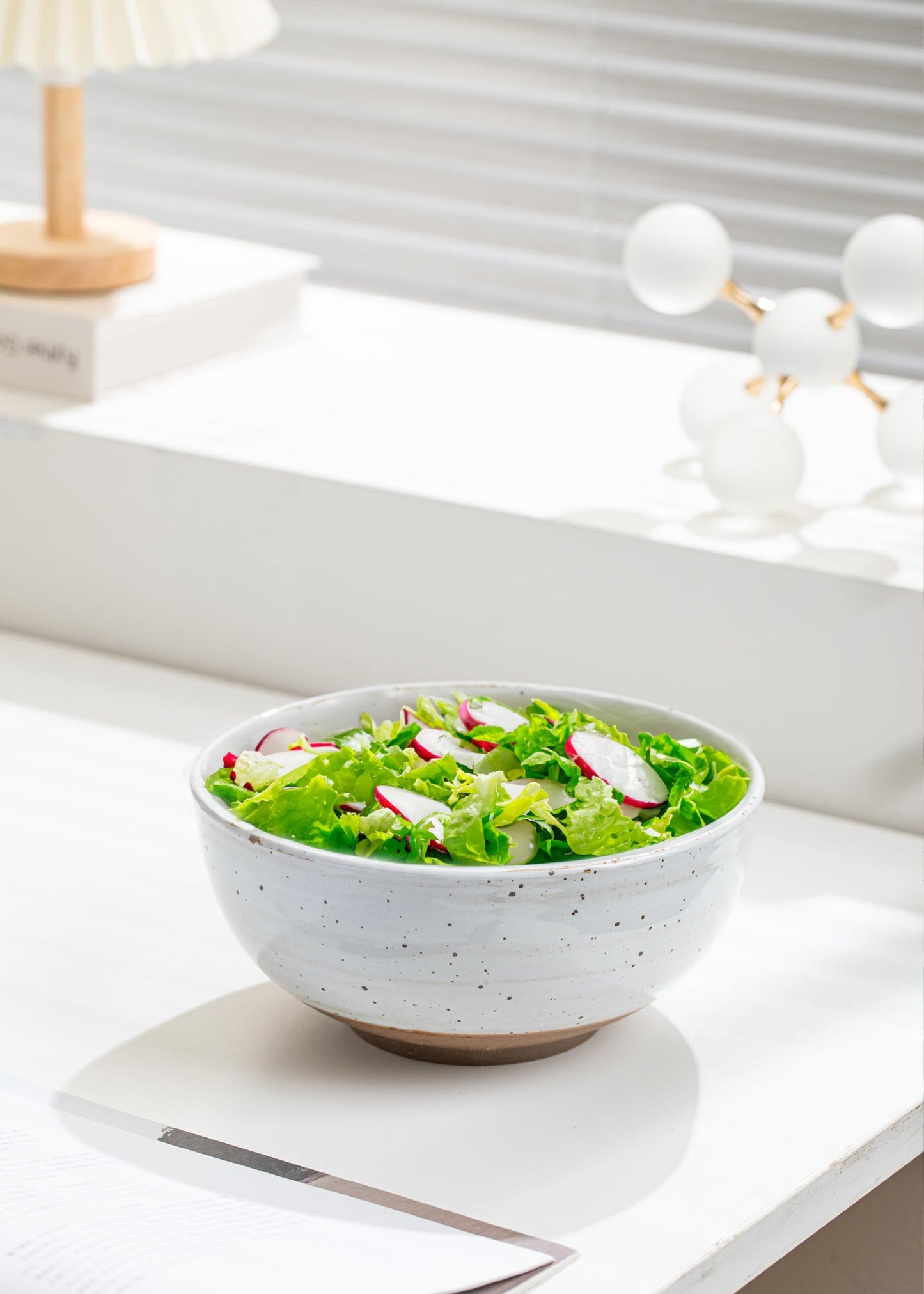 KuJaRen Mixing and Serving Bowl - 9 inch Ceramic Stoneware, Handmade White, Microwave & Dishwasher Safe