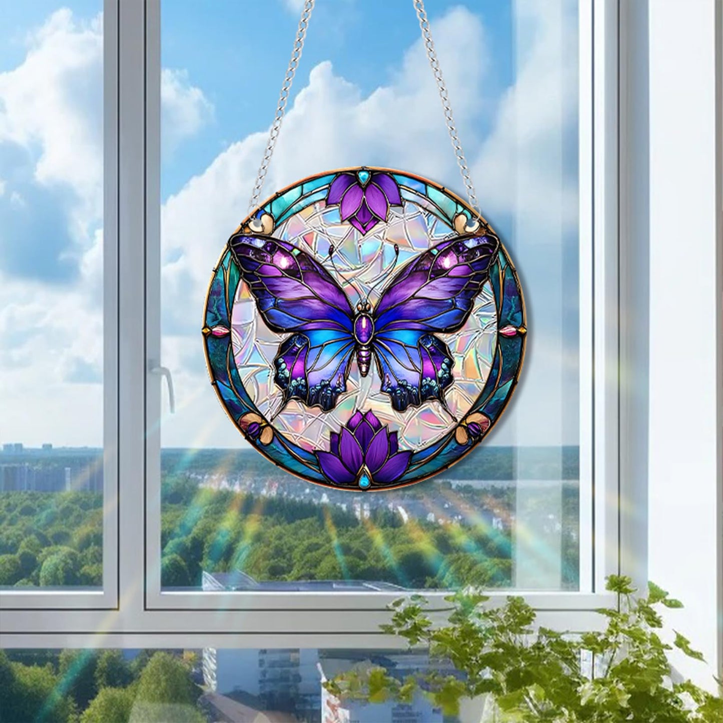 zhuoyaju Acrylic Suncatcher Window Hanging, Butterfly Sun Catcher Rainbow Indoor Window Decoration for Living Room Bedroom Summer Home Balcony Ornaments, 7.87 inches