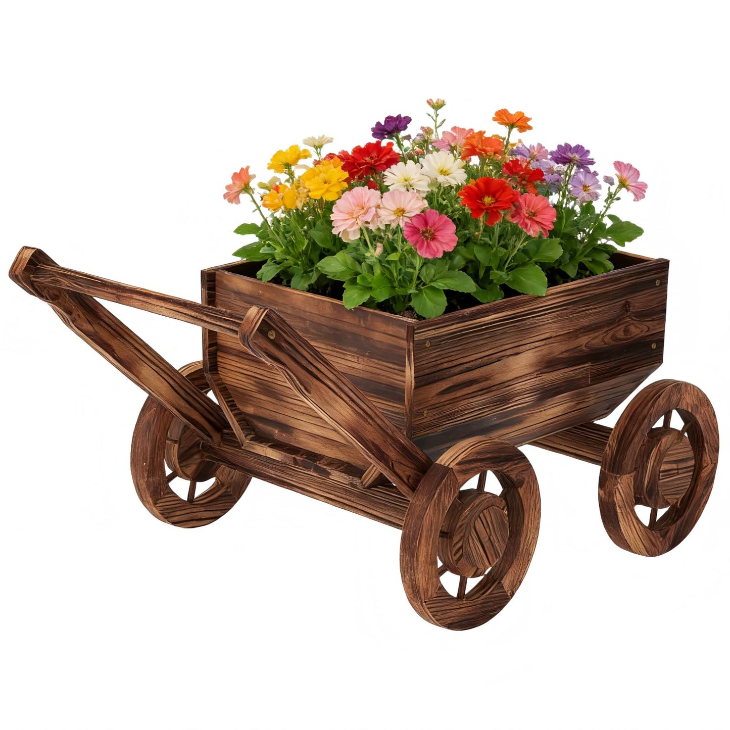 Wooden Flower Cart with Wheels Wooden Wagon Planter Outdoor Garden Planter Decor Planter Kit for Patio Balcony Trolley Decoration Succulent Flower Pot, Indoor Backyard Balcon Decor（Small）