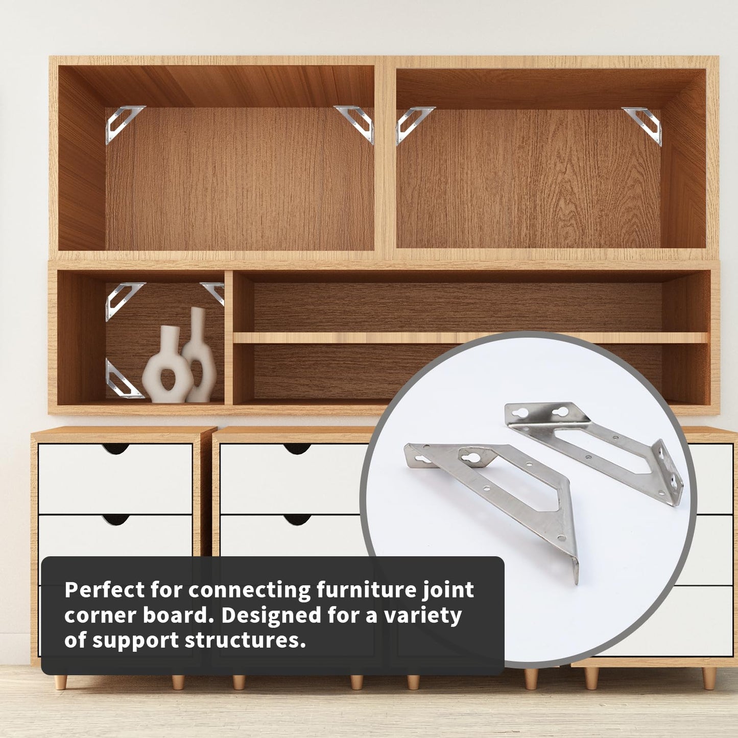 Rannb Trapeziform Angle Brackets Multi-Purpose Stainless Steel Corner Braces Large Size - 4pcs