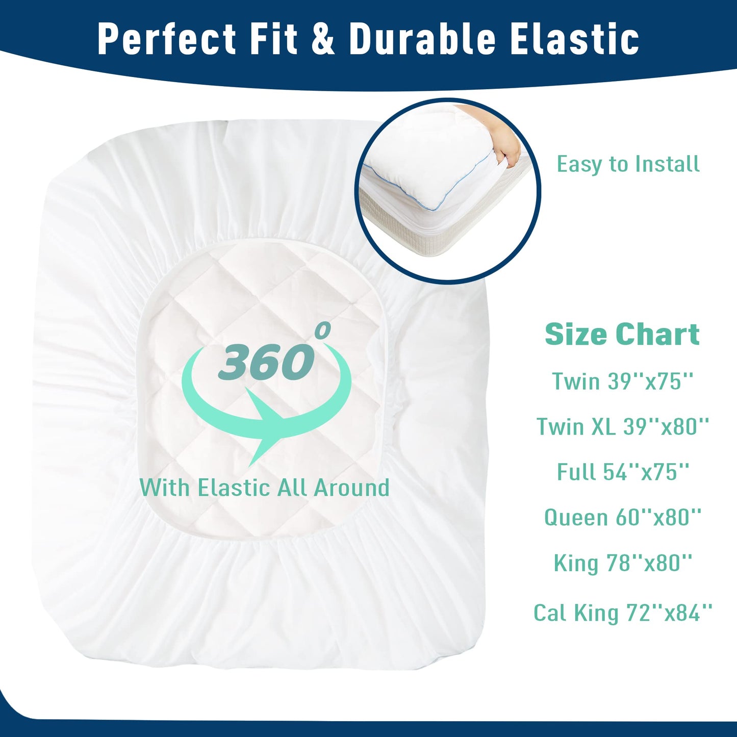 HOMTEC King Mattress Pad Cotton Mattress Pad Cover Quilted Mattress Cover 18-22" Deep Pocket Mattress Protector King Size Thin Down Alternative Filling Noiseless & Breathable