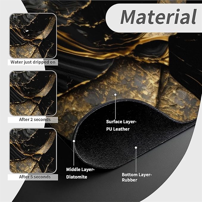 Kitchen Sink Splash Guard，Black and metallic gold marble Faucet Mat Sink