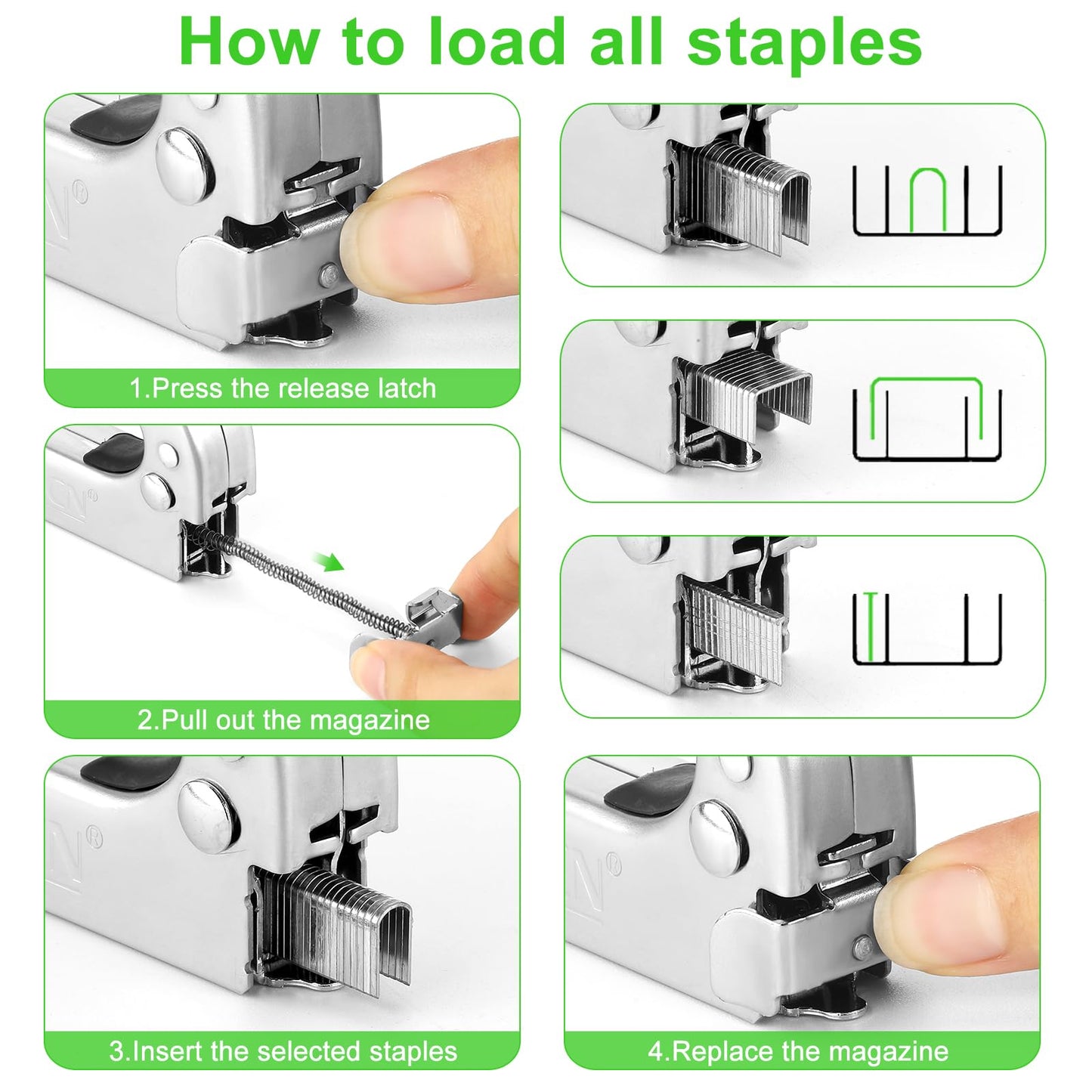 AECCN Staple Gun with 2100 Staples - 3 in 1 Heavy Duty staple Gun Kit with Remover, Durable Stainless Steel Upholstery Stapler for Fixing Material, Decoration DIY, Carpentry, Furniture
