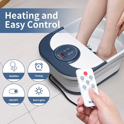 Collapsible Foot Spa Bath Massager with Heat, Bubbles, Pedicure Foot Spa with 8 Rollers, Tub for Stress Relief, Soaker with Mini Acupressure Massage Points & Temperature Control