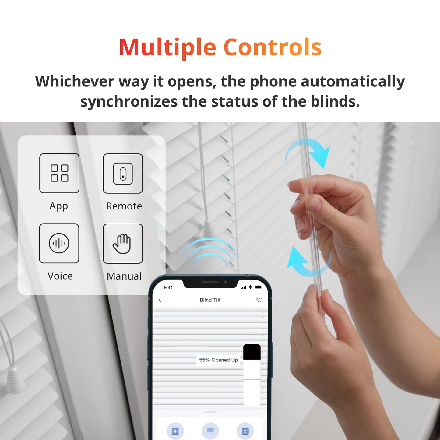 SwitchBot Blind Tilt Motorized Blinds - Smart Electric Blinds, Automatic Blind Opener and Closer, Solar Powered, Light Sensing Control, Add Hub Mini to Make it Compatible with Alexa & Google Home
