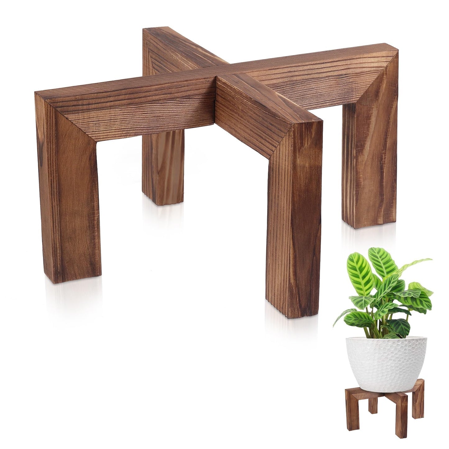Vigordream Plant Stand, Indoor/Outdoor Wood Plant Holder, Single Flower Pot Stand, Sturdy Planter Stands, Fit 5-15 Inch Pots