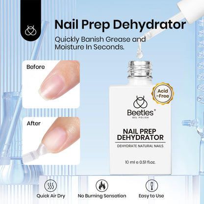 Beetles Nail Prep Kit Nail Dehydrator and Primer Nail Care Tool Kit 20ml Large Capacity Acid-Free & Hema-Free Dehydrate Bond Primer with Manicure Tools for Acrylic Nail Gifts for Women