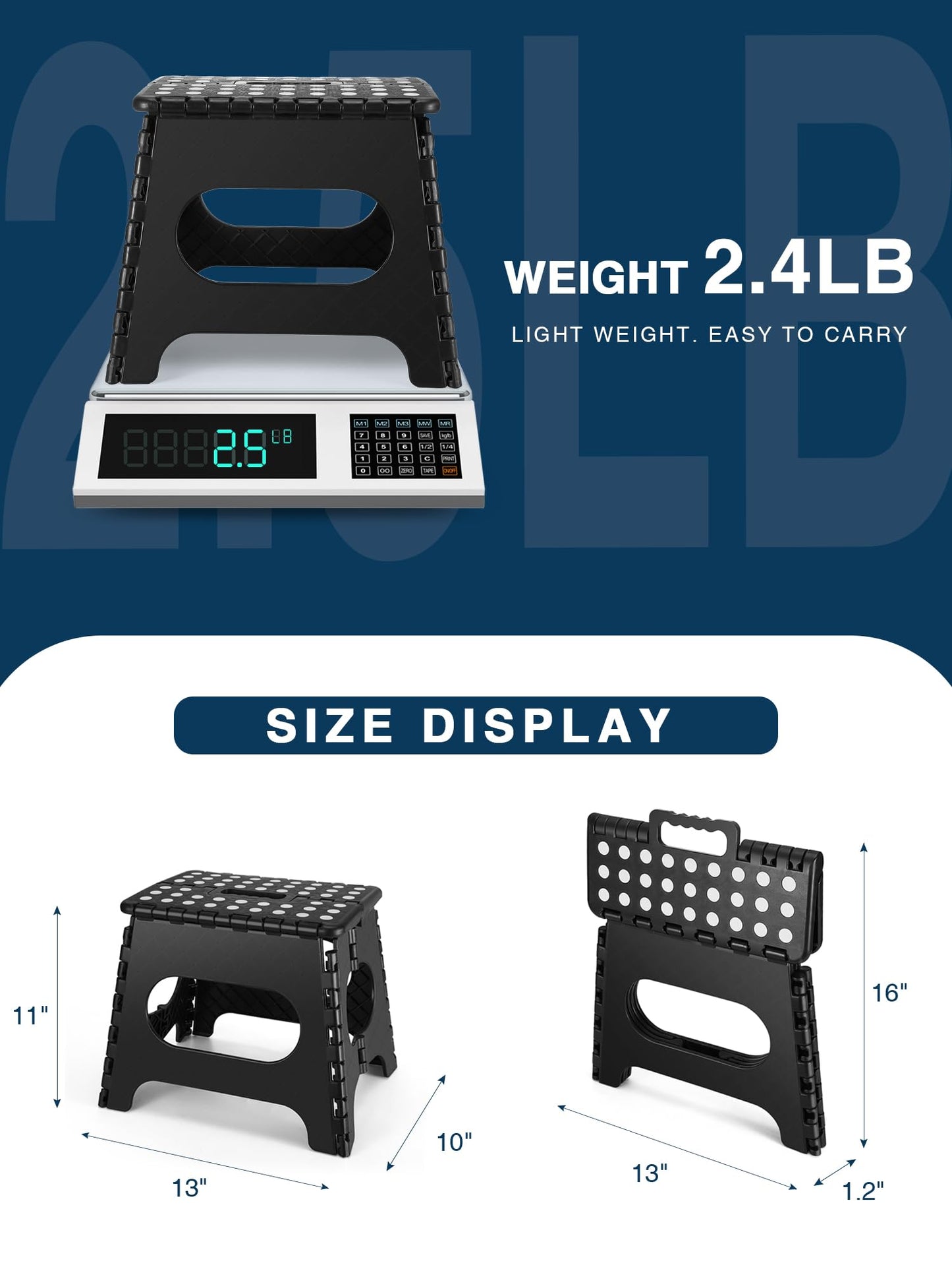 HOUSE DAY Heavy Duty Plastic Step Stool, 11 inch, Black - Foldable, Sturdy, Skid Resistant, Kitchen, Bathroom Stool, 300 lbs Capacity