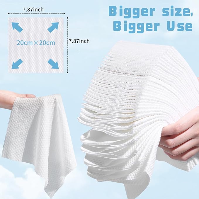 100 Count Disposable Face Towel, Biodegradable Facial Dry Wipes, Super Soft &
