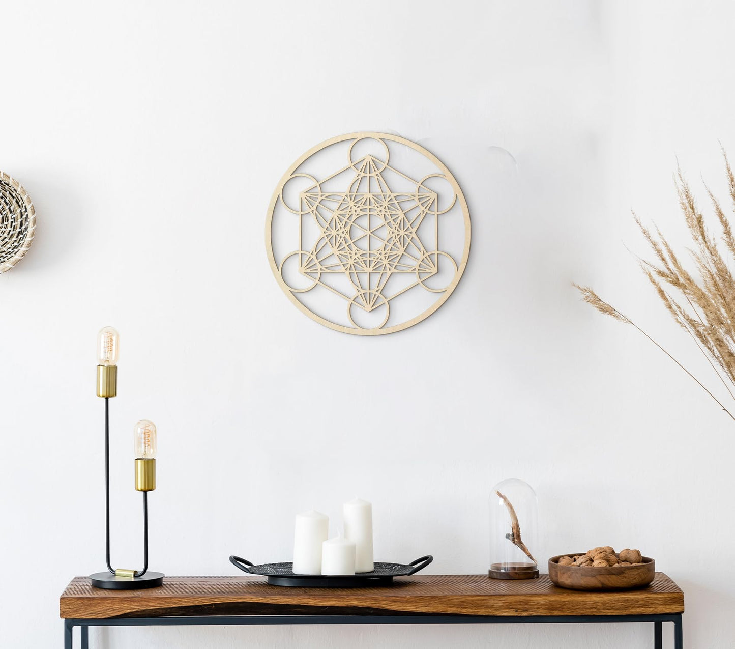 Fourth Level MFG 12" Metatron's Cube, Sacred Geometry Wood Wall Art, Zen Home Decor for Yoga and Meditation, Chakra Crystal Grid Board, Good Energy Spiritual Altar Decoration