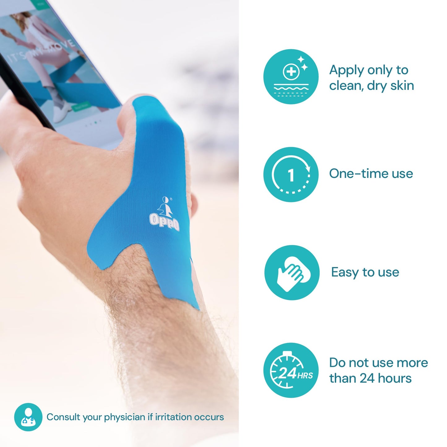 OPPO 8080 Precut Kinesiology Tape for Thumb – Pain Relief & Support for De Quervain’s Syndrome, Pre-Cut Strips for Easy Application, Lightweight & Breathable, Hypoallergenic & Water-Resistant (5 PCS)