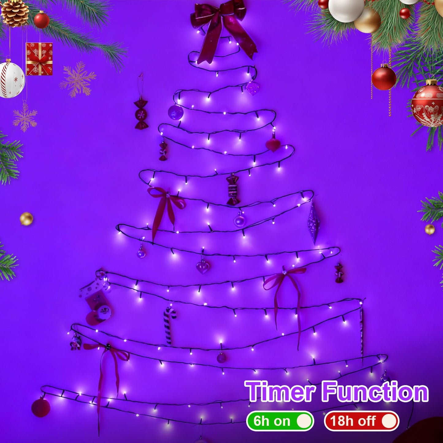 QITONG 165ft 500 LED Purple String Lights, Twinkle Lights Outdoor Waterproof with 8 Modes, Green Wire Christmas Lights Plug in Indoor