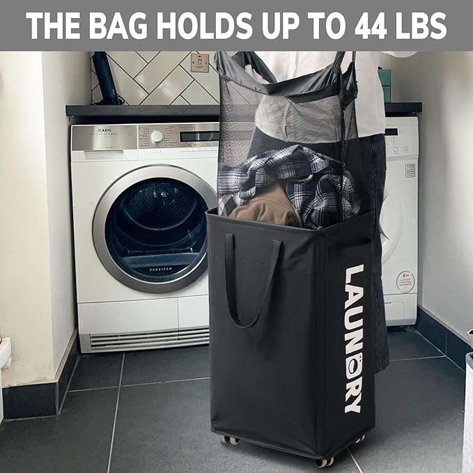 Goodpick Laundry Basket with Wheels, Collapsible Laundry Basket