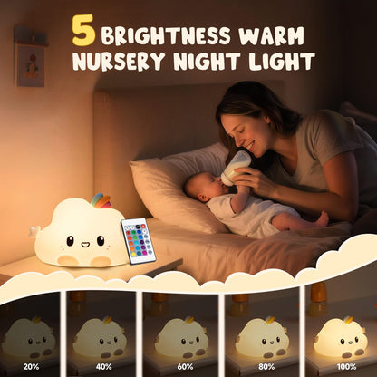 One Fire Baby Night Light Kids, 16 Colours+Remote Control+Silicone+Dimmable+12H Use Kids Night Light, Bedroom Lamp Girls Bedroom Accessories Cloud Gifts for Girls Kawaii Baby Gifts 0-6 Months