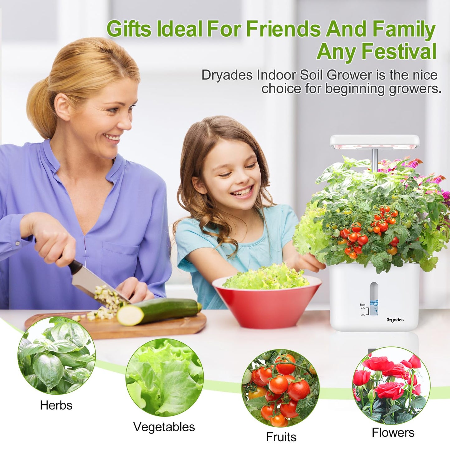 Indoor Garden Planter Growing Systems Soil plant pot indoor Small Smart Soil Gardening System with 17 Watts LED Grow Light Auto Timer Self-Watering Planter Pot Gifts for Mom Women (No Seeds&Soil)