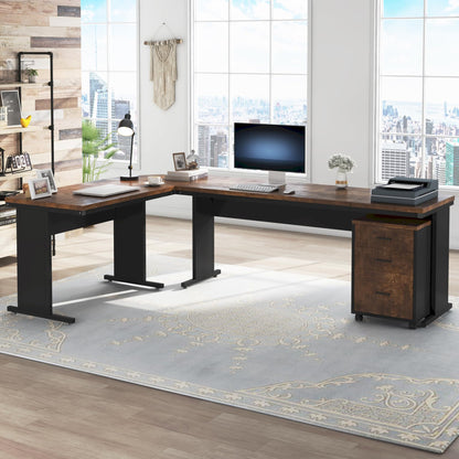 Tribesigns 83" L-Shaped Executive Desk, Large Office Desk with Drawers, Industrial Corner Computer Table with Rolling File Cabinet, Business Workstation for Home Office (Brown, 83 Inches)