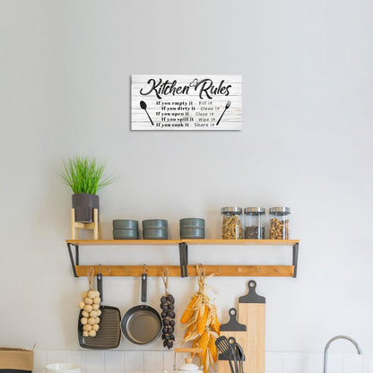 Pinetree Art Kitchen Rules Wall Decor Funny Inspirational Quote Canvas Print Art Modern Rustic Farmhouse Kitchen Decorative (8X16 Inch, W)