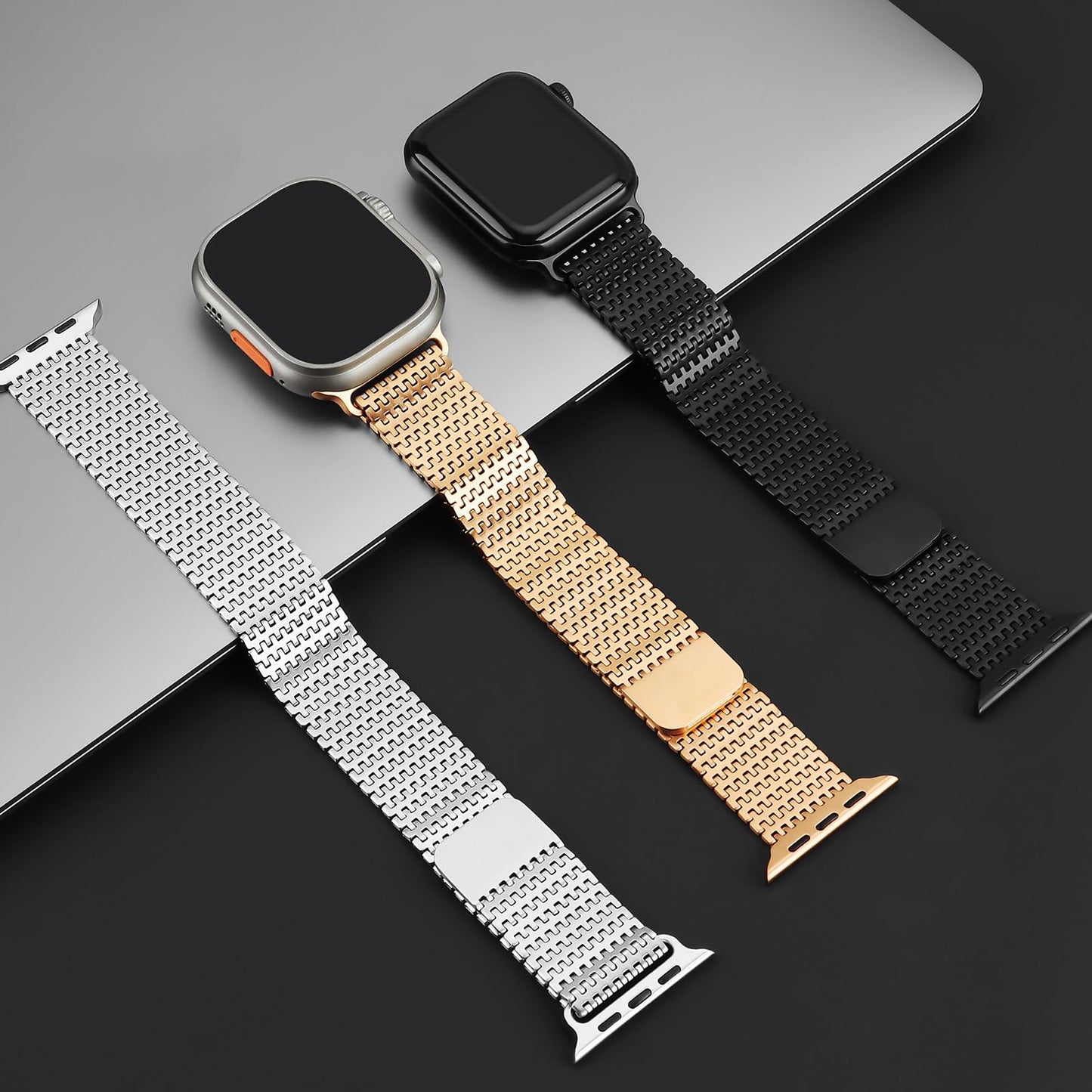 Anlinser Compatible with Apple Watch Strap 49mm 46mm 45mm 44mm 42mm, Magnetic Straps Stainless Steel Metal Band Designed for Apple Watch Ultra 2/Ultra Series 10 9 8 7 6-1 SE(49mm/Ultra, Gold)