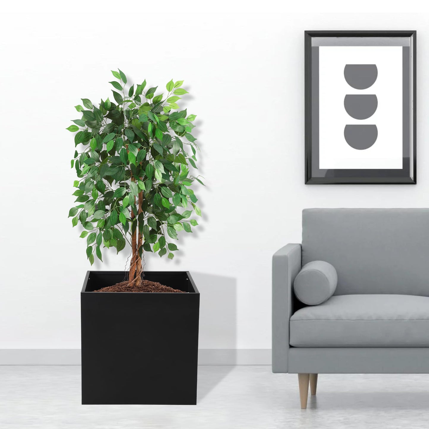 LuyFuitre 26x26x26 inch Metal Planter Box, Large Square Outdoor Planter with Removable Insert Shelf, Black Modern Floor Standing Garden Planter for Patio, Balcony, Backyard