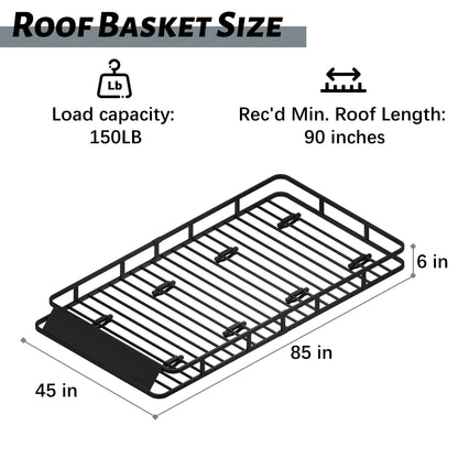 HongTaok 85" x 45" x 6" Universal Roof Rack, Extra Wide Rust-Proof Roof Cargo Basket for SUV, Heavy Duty Steel Rooftop Cargo Carrier, Car Top Luggage Holder 150LBS Capasity, Easy Assembly, Black