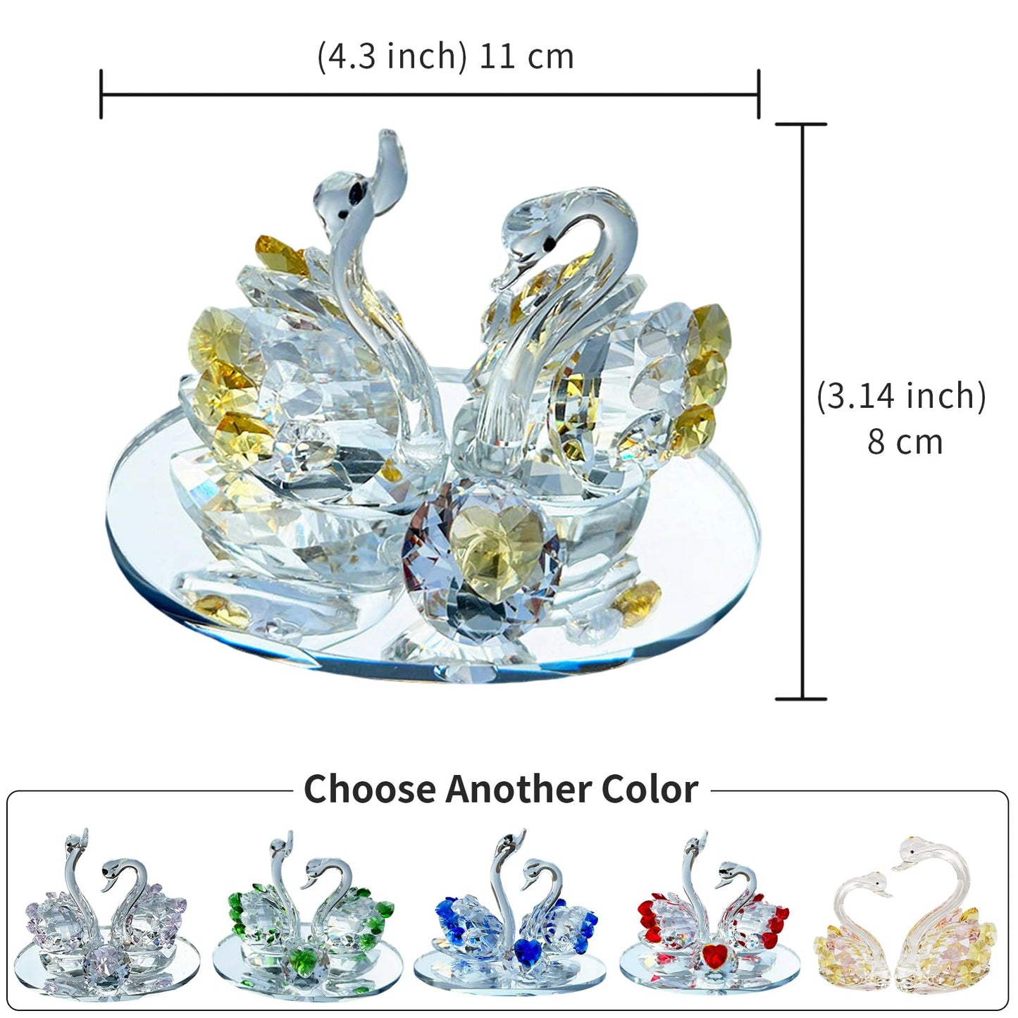Venusorn Handcrafted Crystal Swan Figurine Sculpture with Accents, Decorative Glass Collectible,Birthday, Party, Study Room, Window, Gift (Golden)