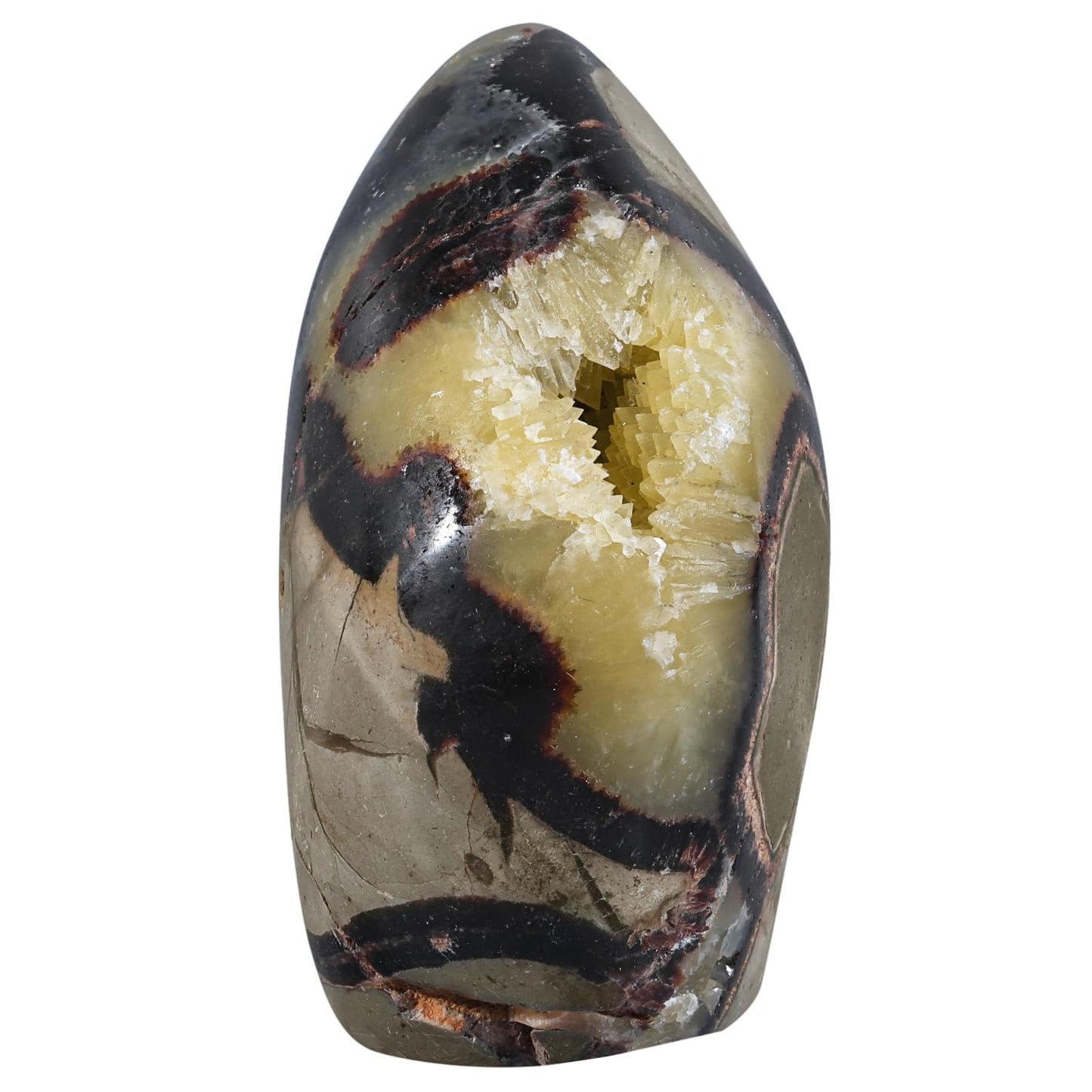 SUNYIK 300-400g Natural Septarian Dragon Geode Tower, Self-Standing Crystal Cluster for Home Office Decor, Healing Stone Mineral Specimen for Reiki Meditation