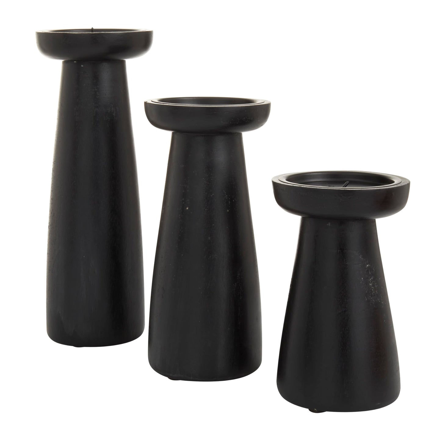Deco 79 Mango Wood Decorative Candle Holder Pillar Candle Stand, Set of 3 Candlestick Holder 10", 6", 8" H, Black