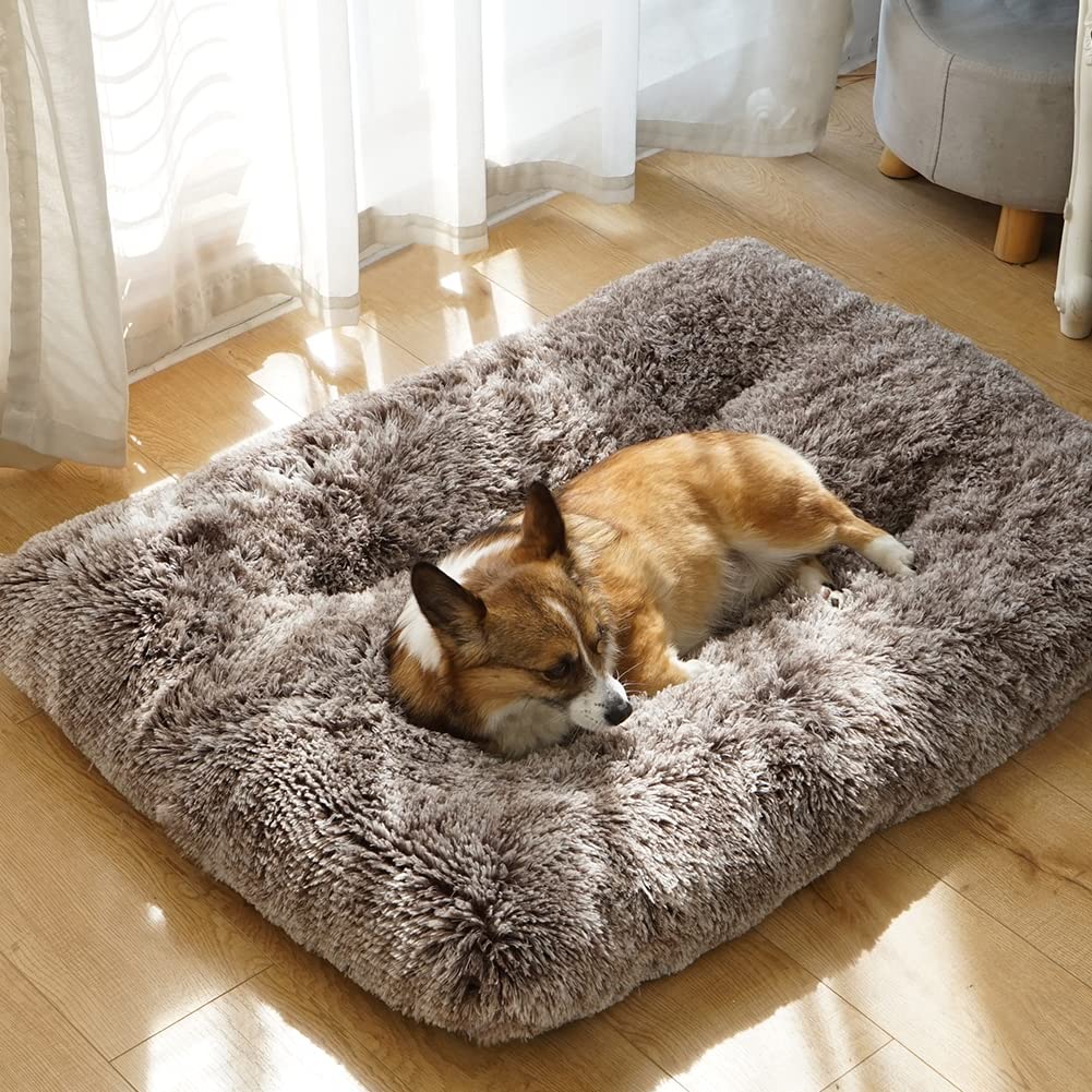 ULIGOTA Dog Bed Crate Pad Plush Soft Dog Crate Bed for Small Medium Large Dogs and Cats Washable Anti-Slip Kennel Crate Mats for Sleeping and Anti AnxietyS